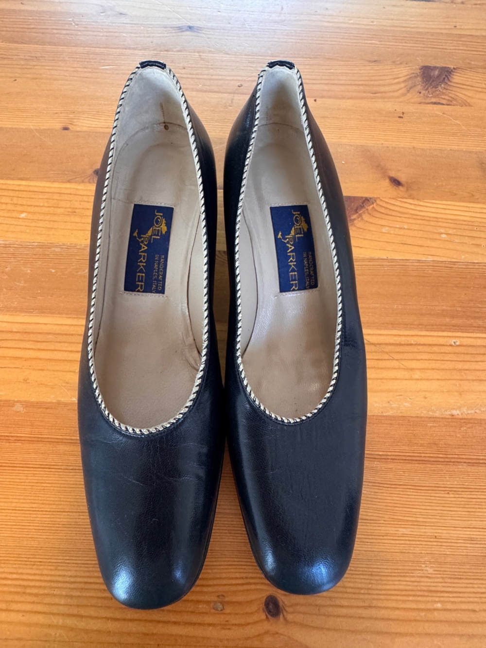 Joel Parker Italian Navy Leather Women's Pumps with Silver Braid Trim